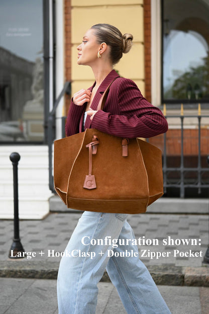 Warm Tan Suede Large Tote Bag