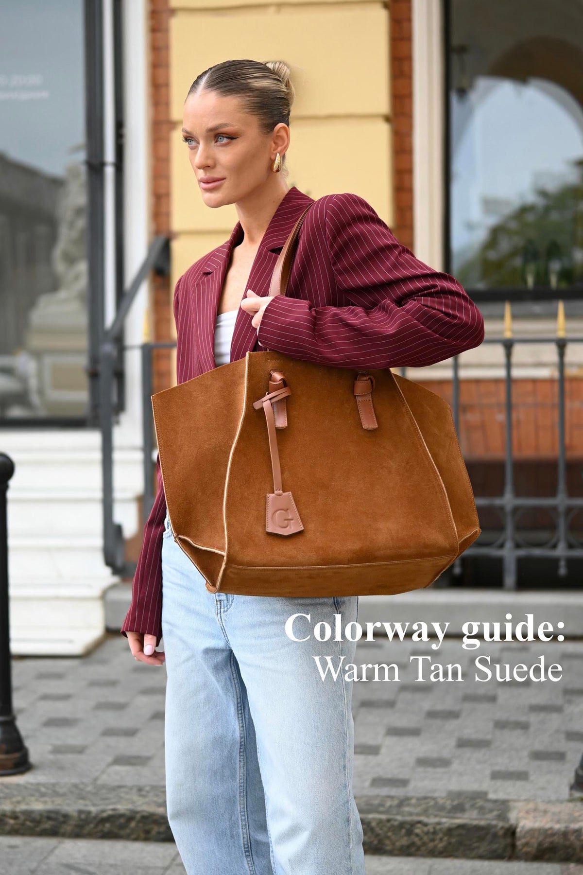 Warm Tan Suede Large Tote Bag
