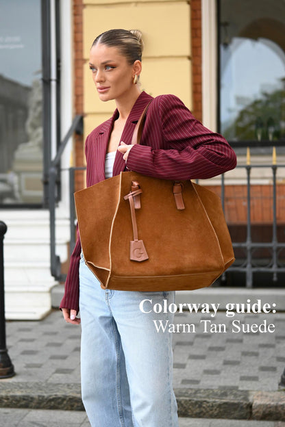 Warm Tan Suede Large Tote Bag