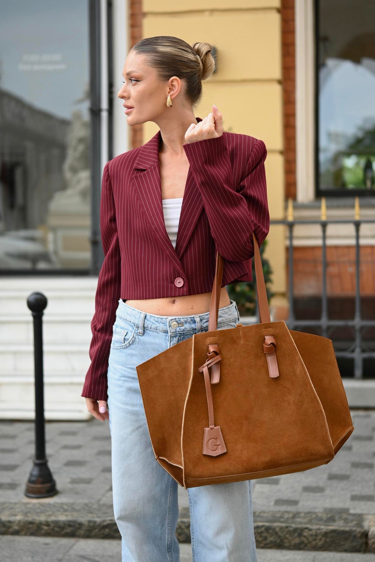Warm Tan Suede Large Tote Bag