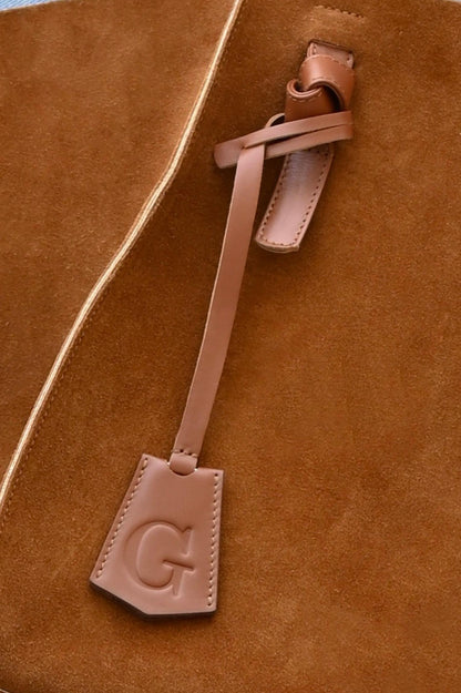 Smooth Leather Initial Bag Charm - Warm Tan Clochette Design No.01