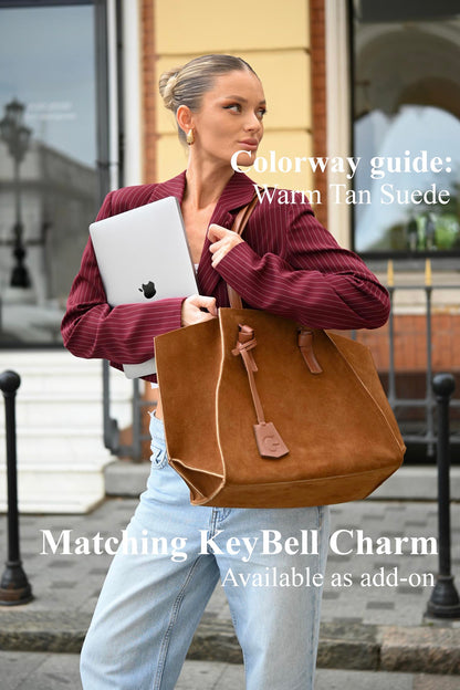 Warm Tan Suede Large Tote Bag
