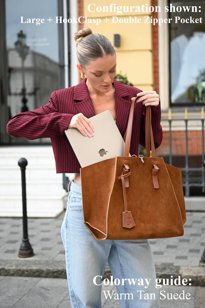 Warm Tan Suede Large Tote Bag