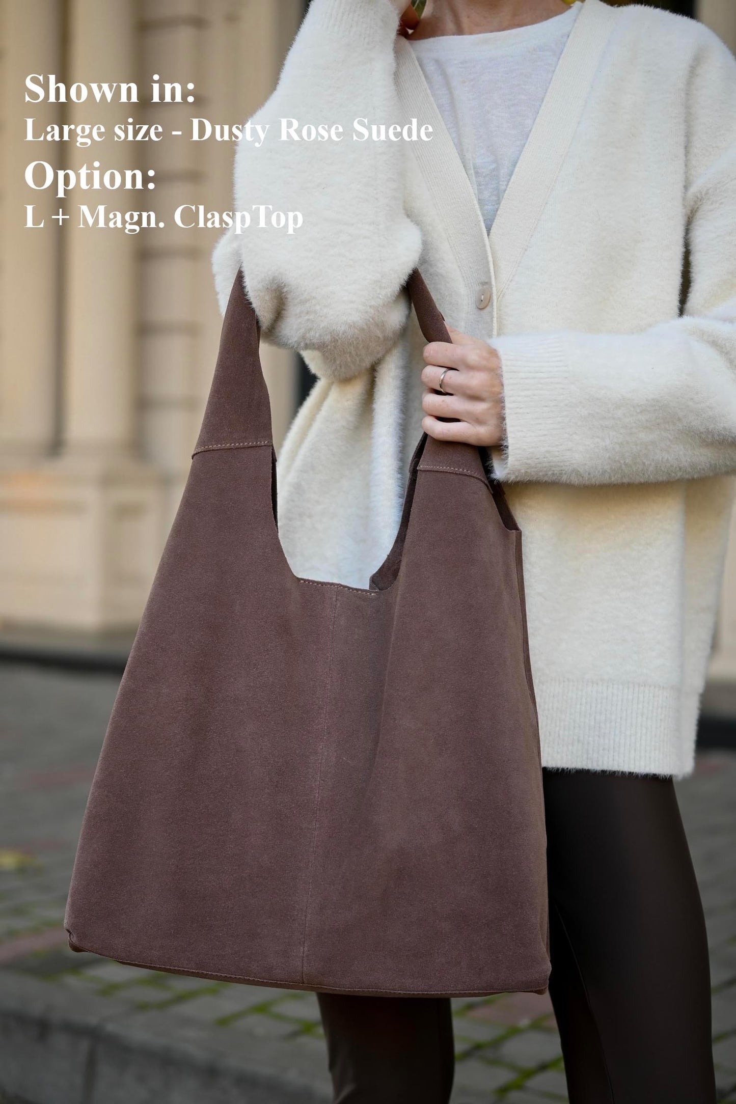 Large Suede Hobo Bag - Slouchy Shoulder Tote in Dusty Rose