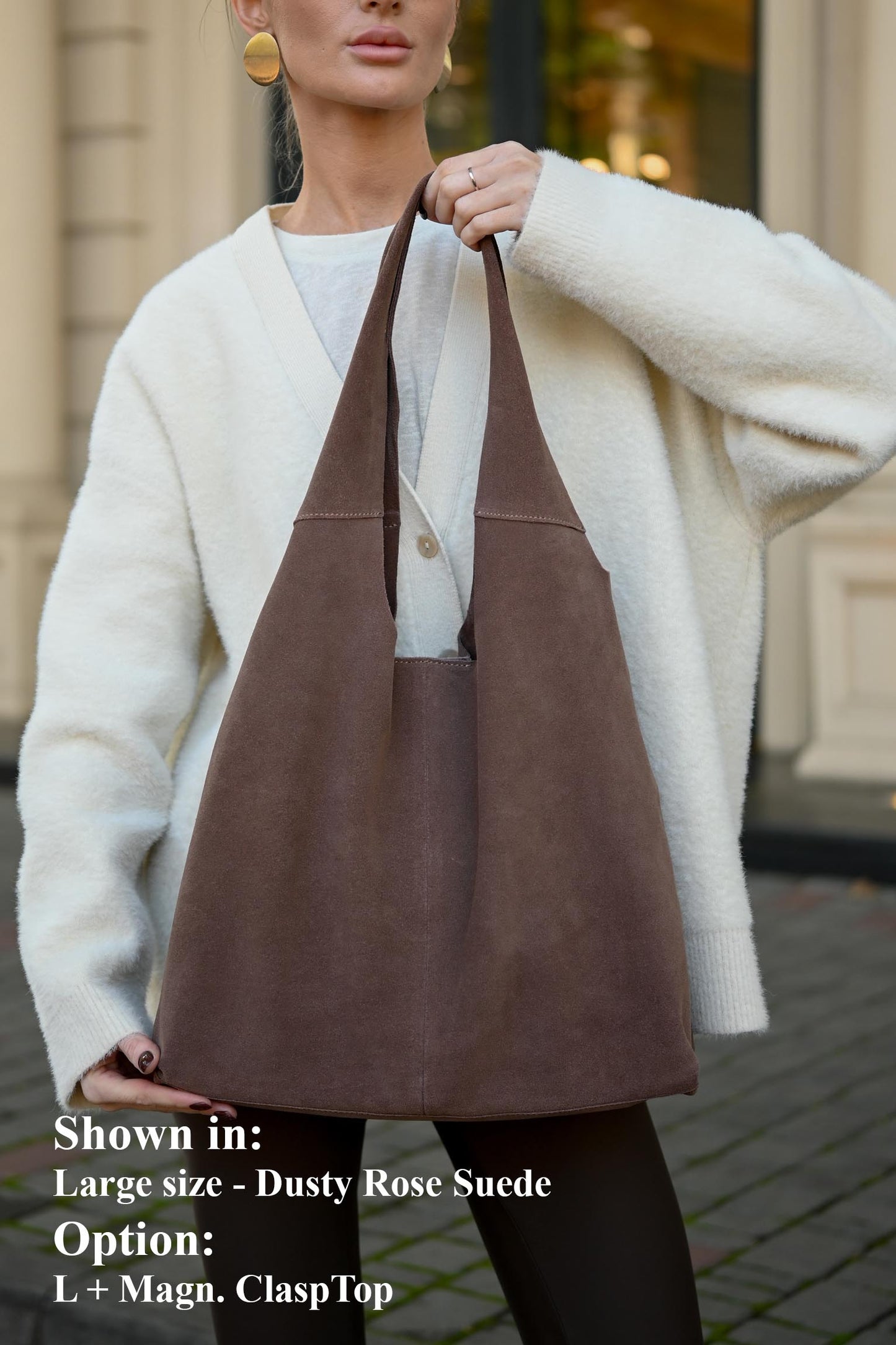 Large Suede Hobo Bag - Slouchy Shoulder Tote in Dusty Rose