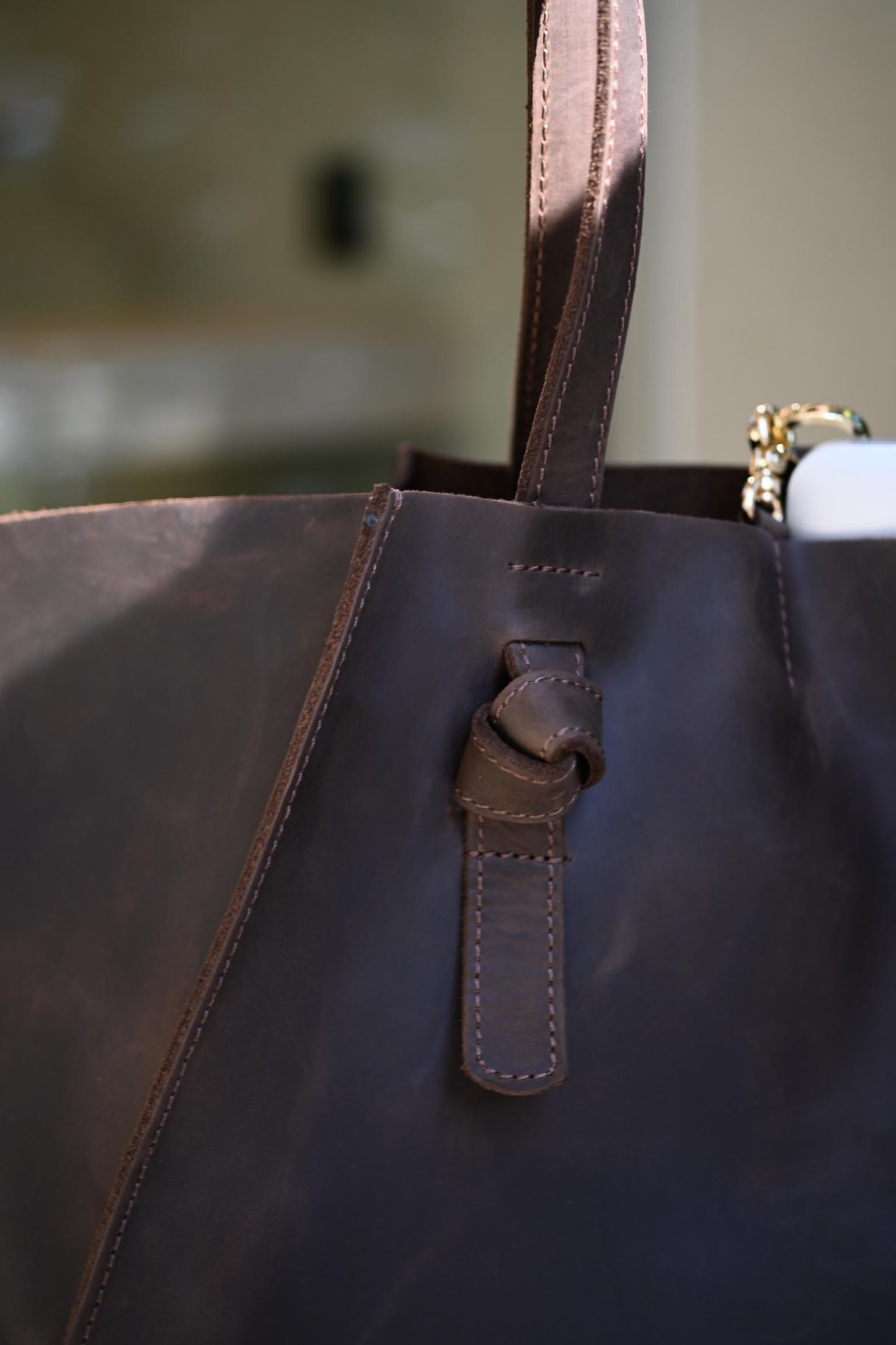 Matte Dark Chocolate Leather Large Tote Bag