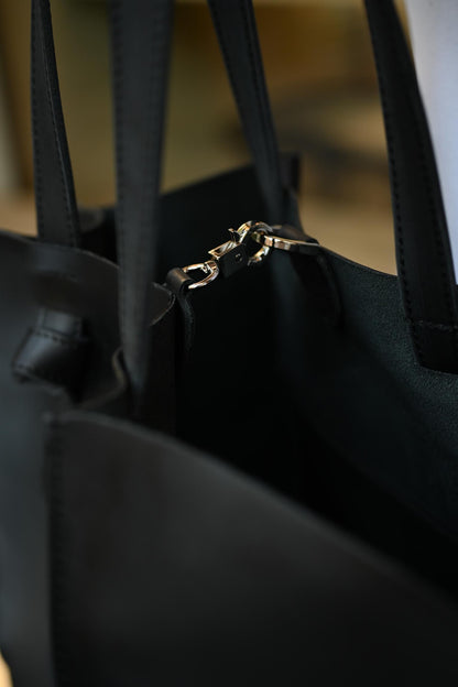 Matte Black Leather Large Tote Bag