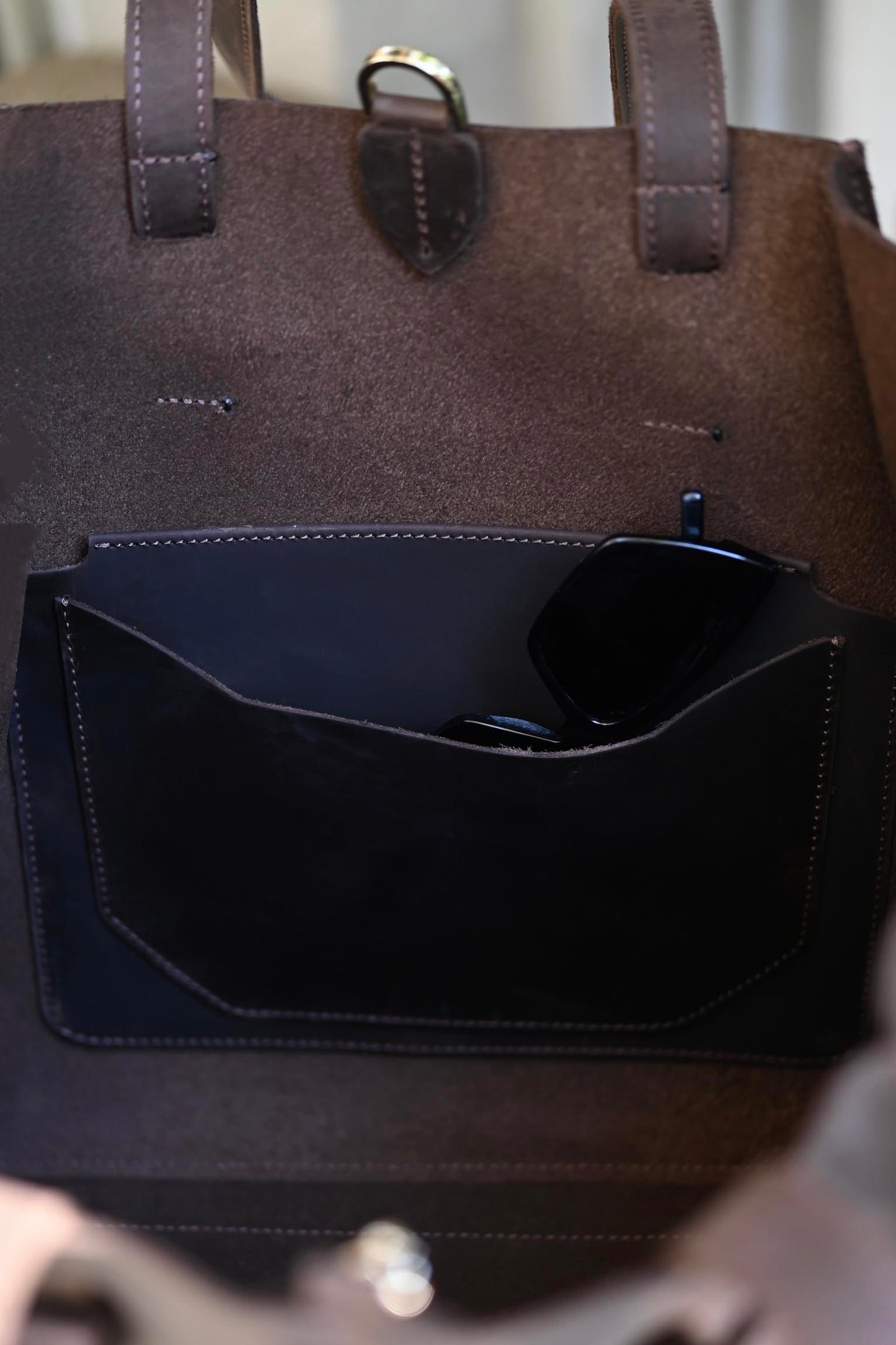 Matte Dark Chocolate Leather Large Tote Bag