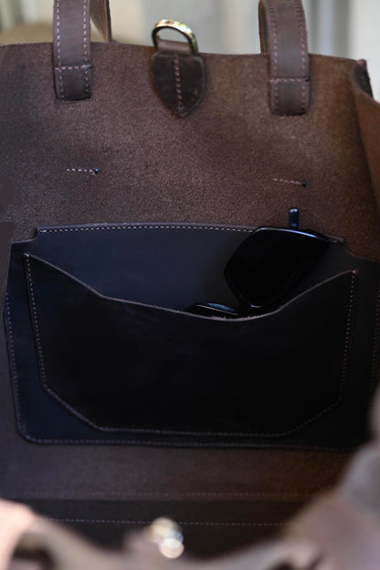 Matte Dark Chocolate Leather Large Tote Bag