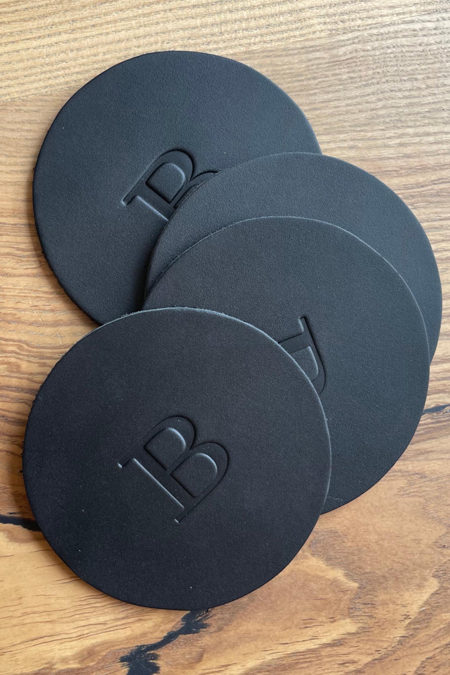 Thick Leather Coaster Set - Personalized with Optional Solid Wood Holder