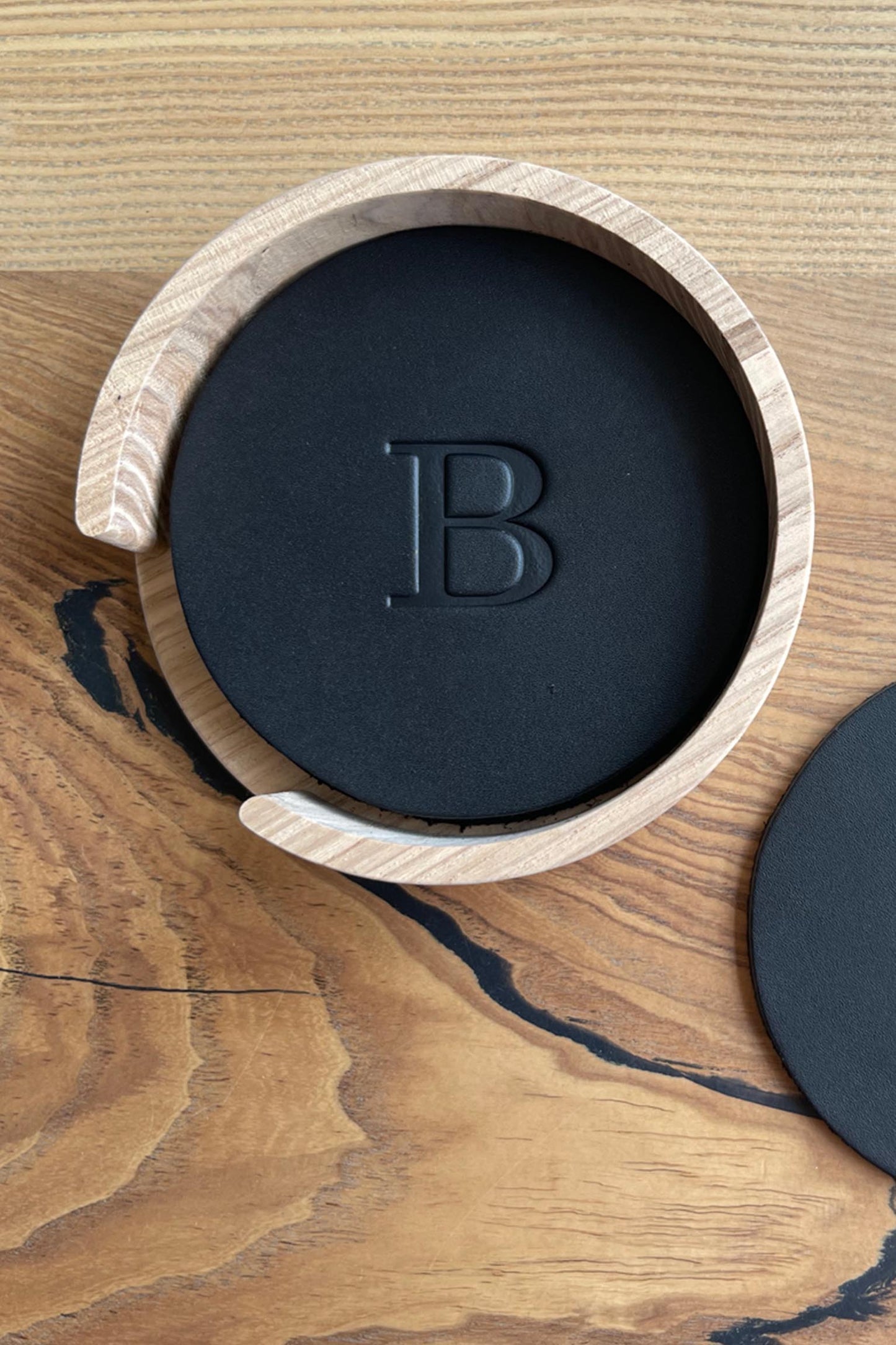 Thick Leather Coaster Set - Personalized with Optional Solid Wood Holder
