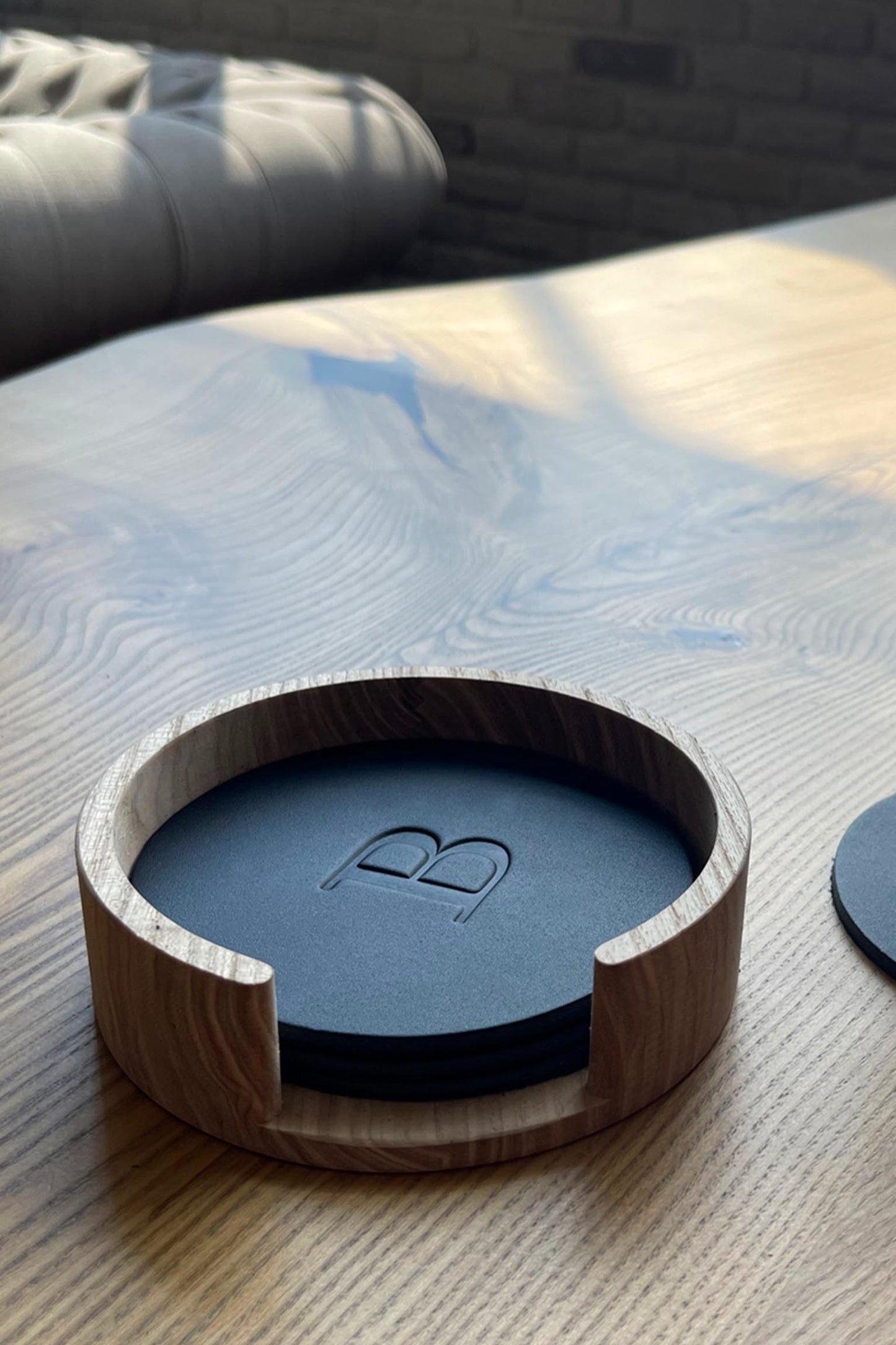 Thick Leather Coaster Set - Personalized with Optional Solid Wood Holder