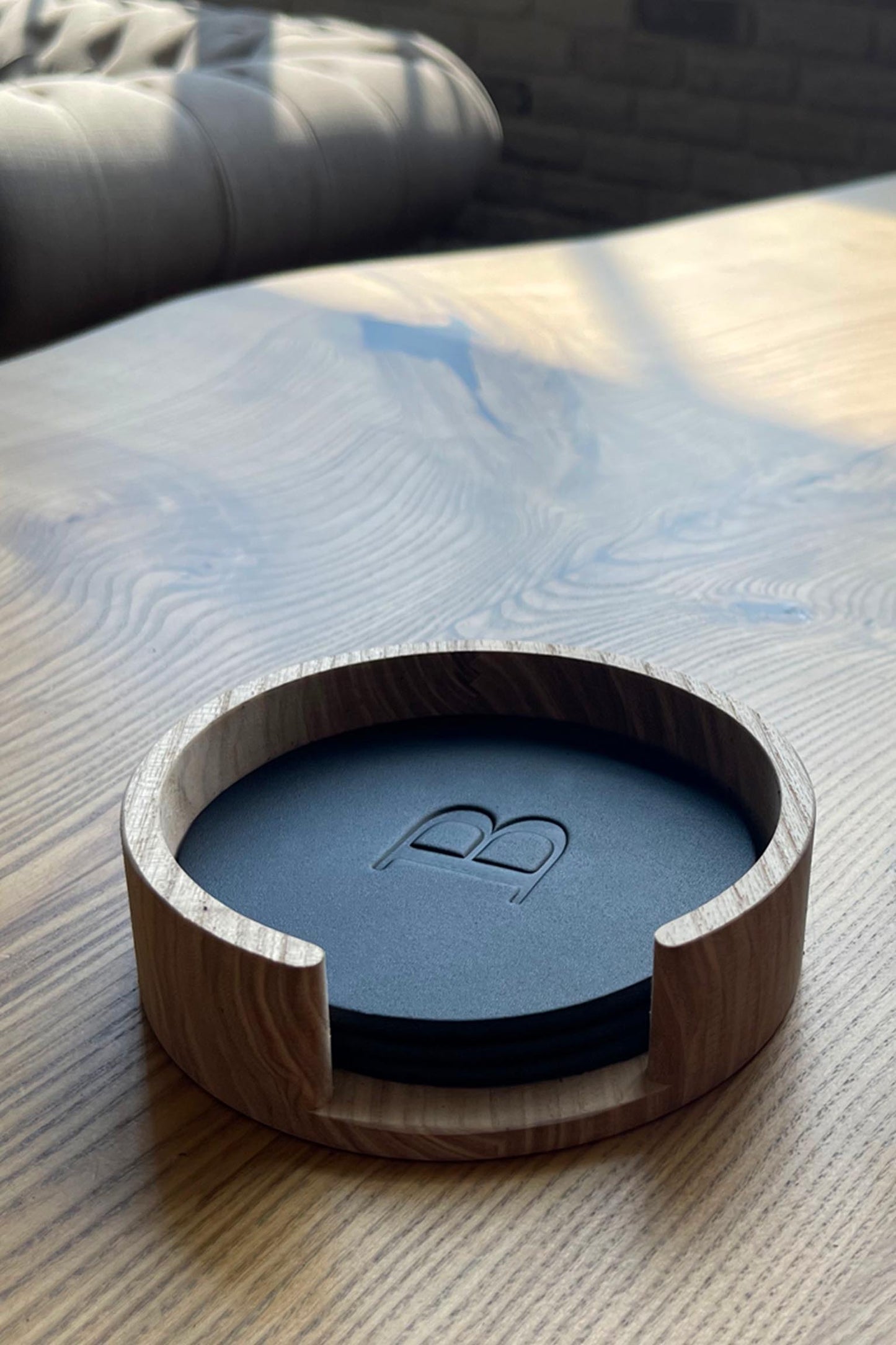 Thick Leather Coaster Set - Personalized with Optional Solid Wood Holder