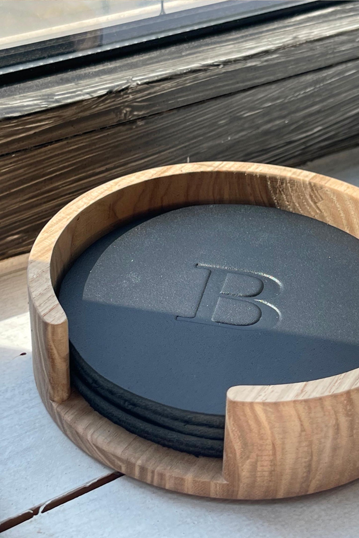 Thick Leather Coaster Set - Personalized with Optional Solid Wood Holder