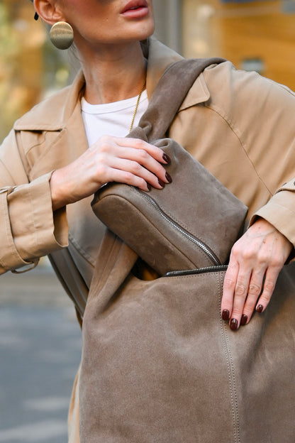 Mushroom Suede Dopp Kit - Italian Suede Travel Toiletry Bag