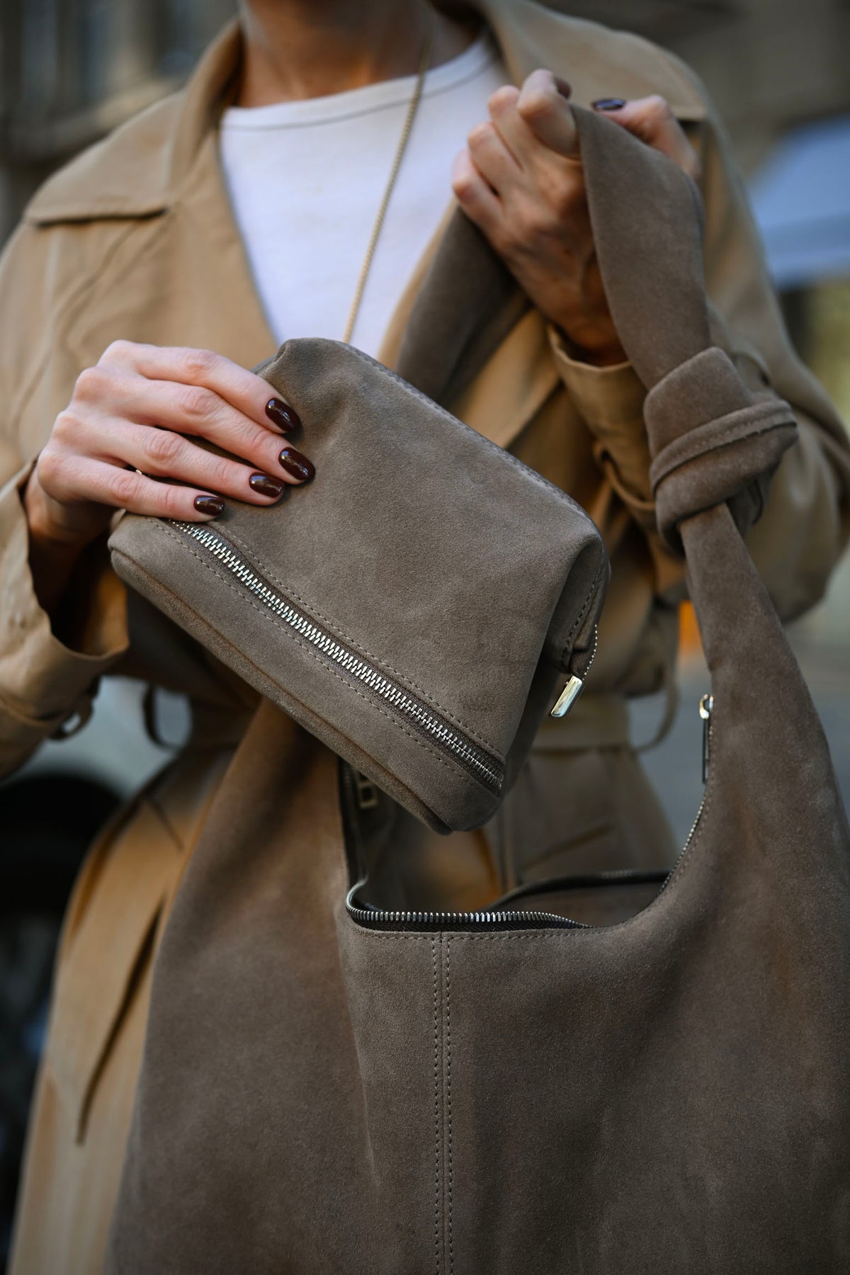 Mushroom Suede Dopp Kit - Italian Suede Travel Toiletry Bag