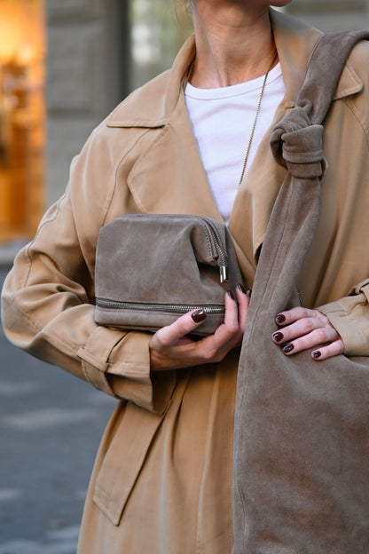 Mushroom Suede Dopp Kit - Italian Suede Travel Toiletry Bag