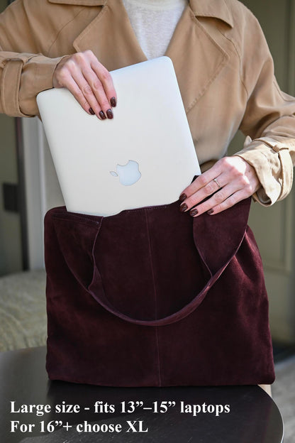 Large Suede Hobo Bag - Slouchy Shoulder Tote in Merlot