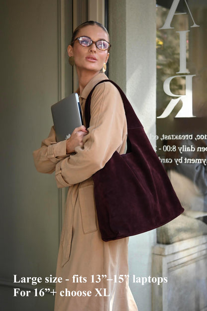 Large Suede Hobo Bag - Slouchy Shoulder Tote in Merlot