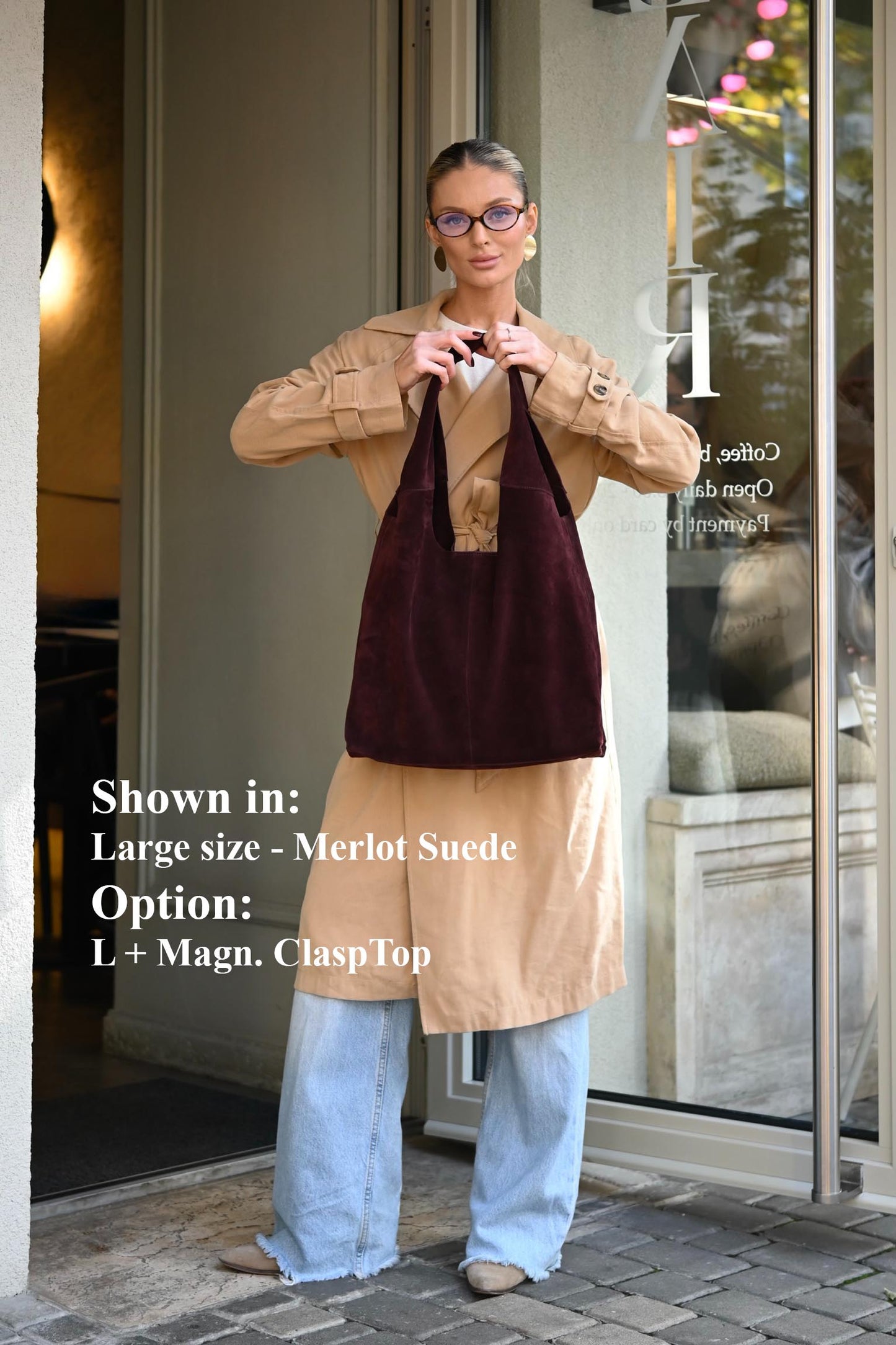 Large Suede Hobo Bag - Slouchy Shoulder Tote in Merlot
