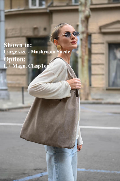Large Suede Hobo Bag - Slouchy Shoulder Tote in Mushroom