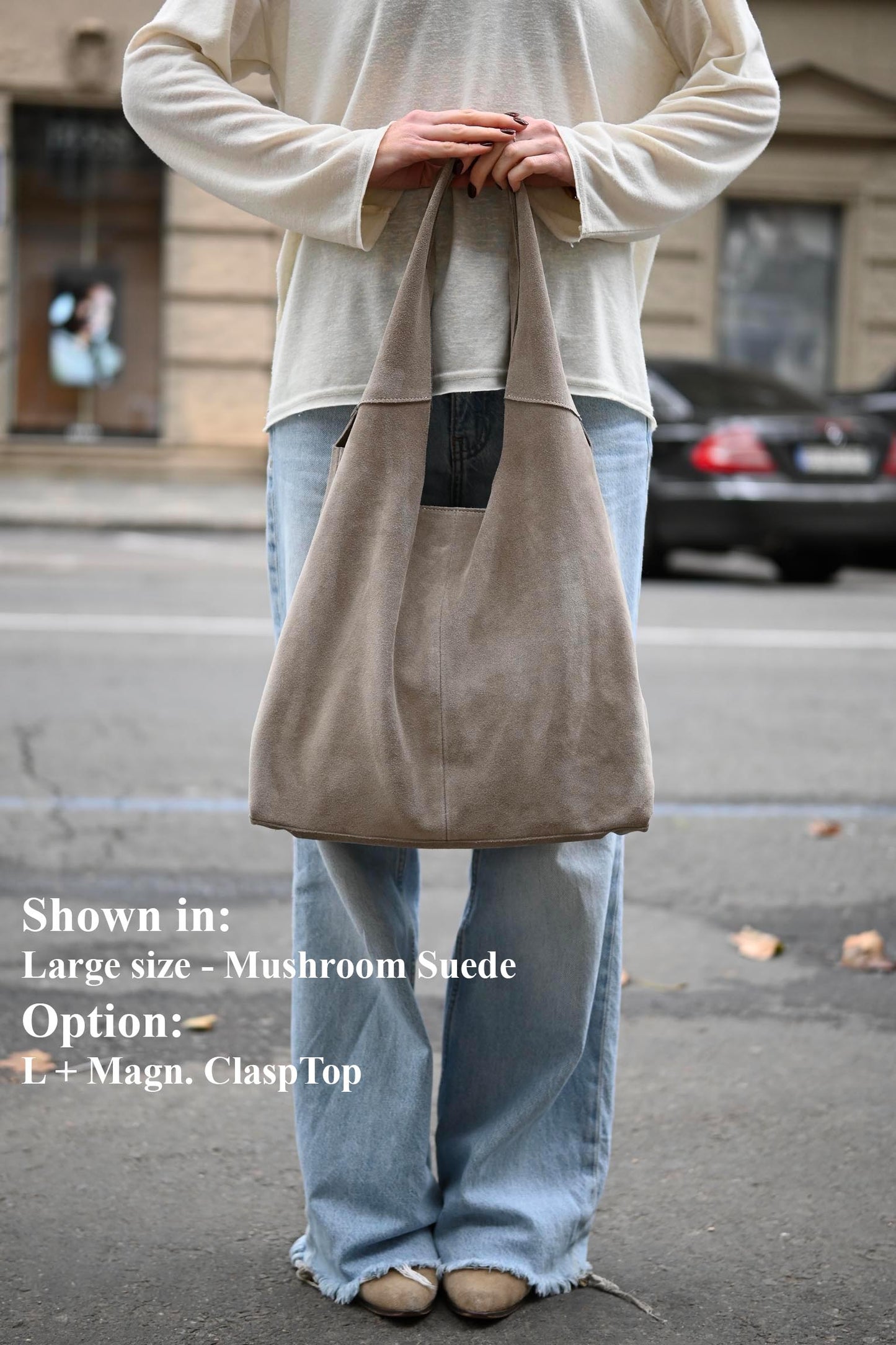 Large Suede Hobo Bag - Slouchy Shoulder Tote in Mushroom