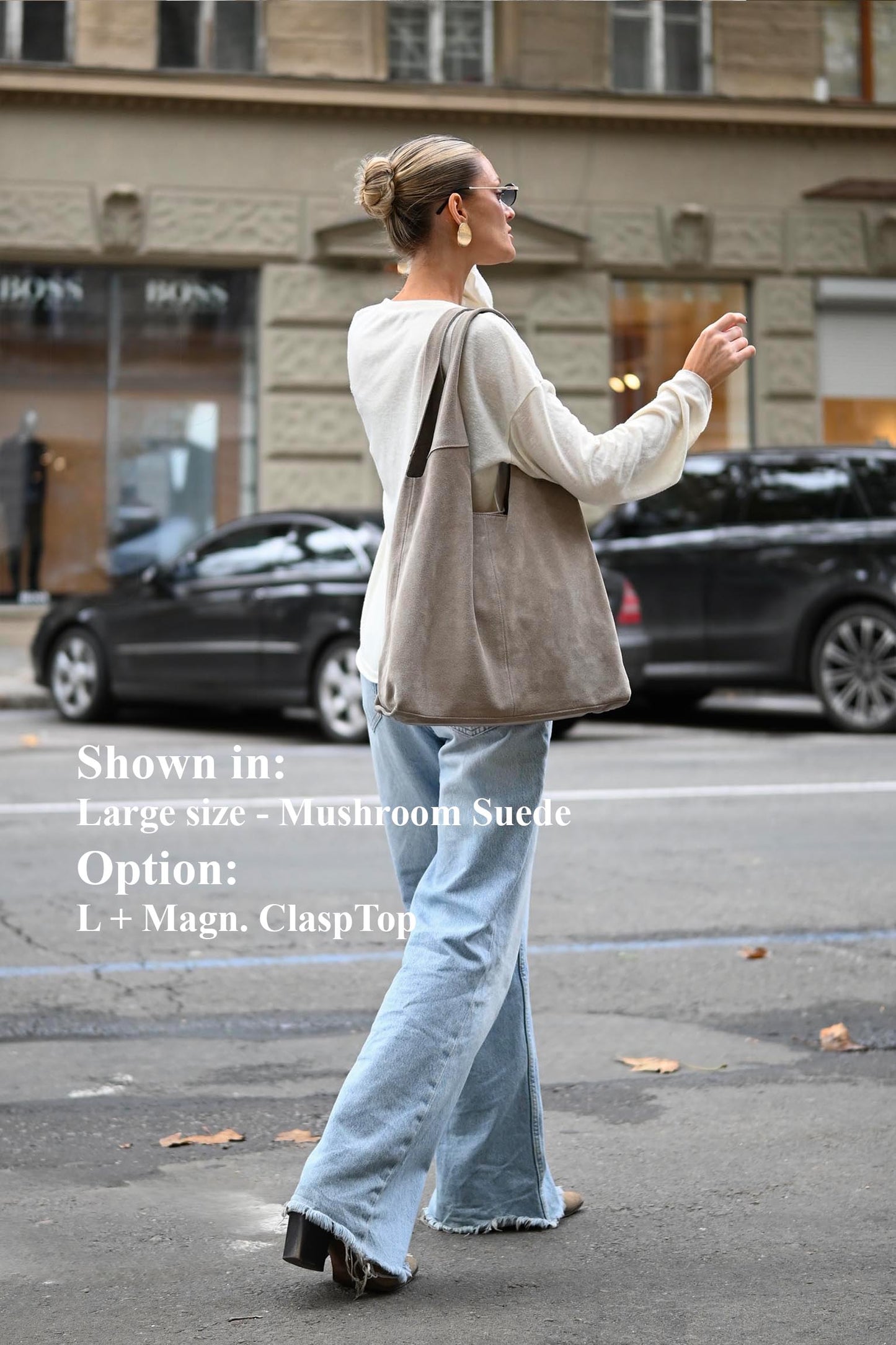 Large Suede Hobo Bag - Slouchy Shoulder Tote in Mushroom