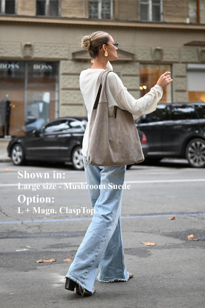 Large Suede Hobo Bag - Slouchy Shoulder Tote in Mushroom