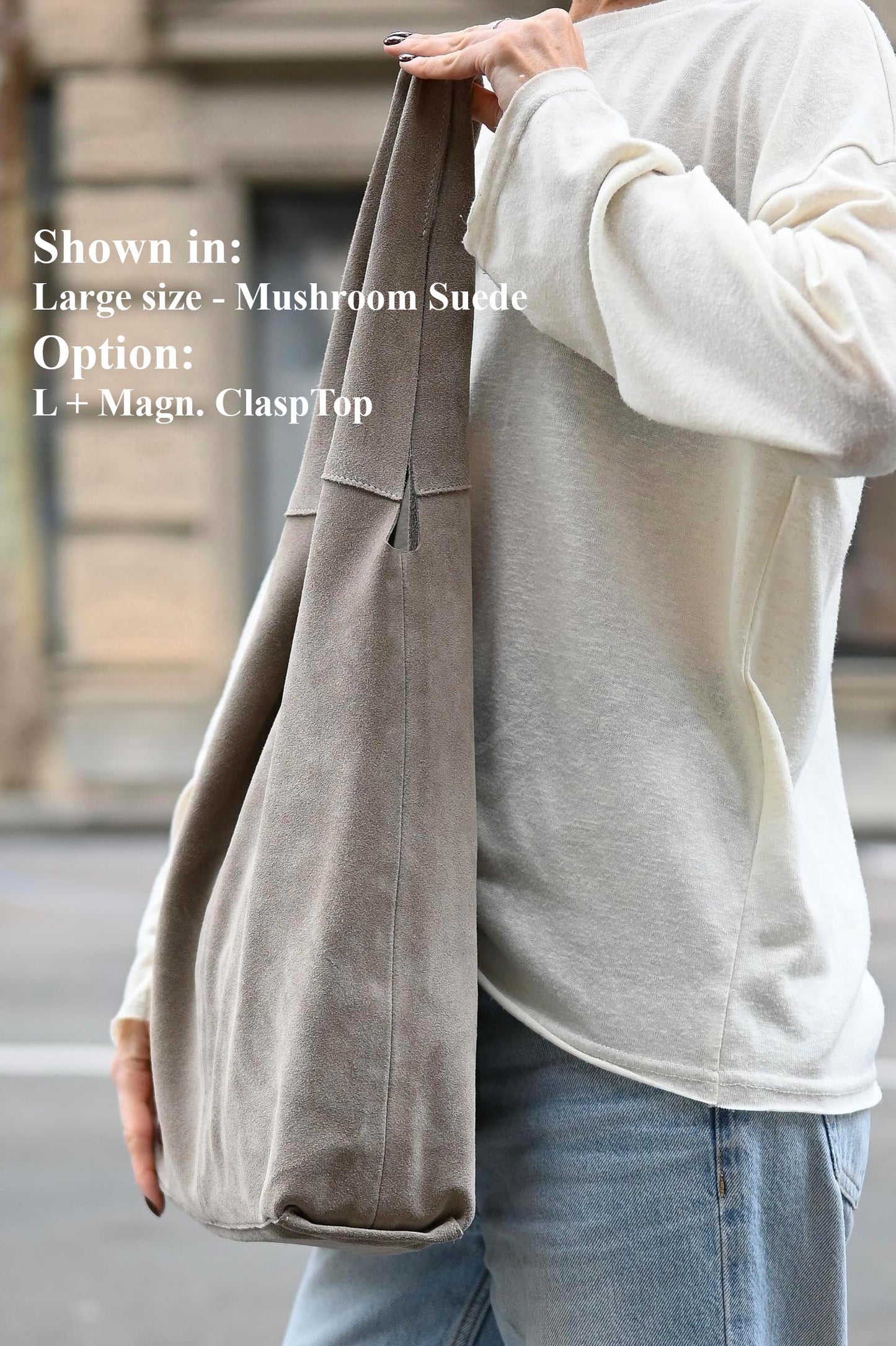 Large Suede Hobo Bag - Slouchy Shoulder Tote in Mushroom