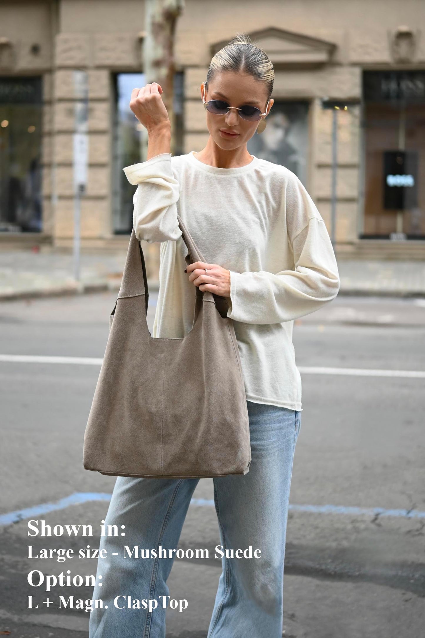 Large Suede Hobo Bag - Slouchy Shoulder Tote in Mushroom