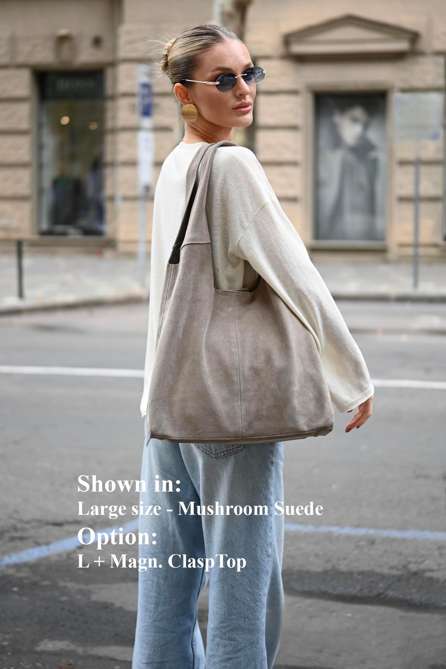 Large Suede Hobo Bag - Slouchy Shoulder Tote in Mushroom
