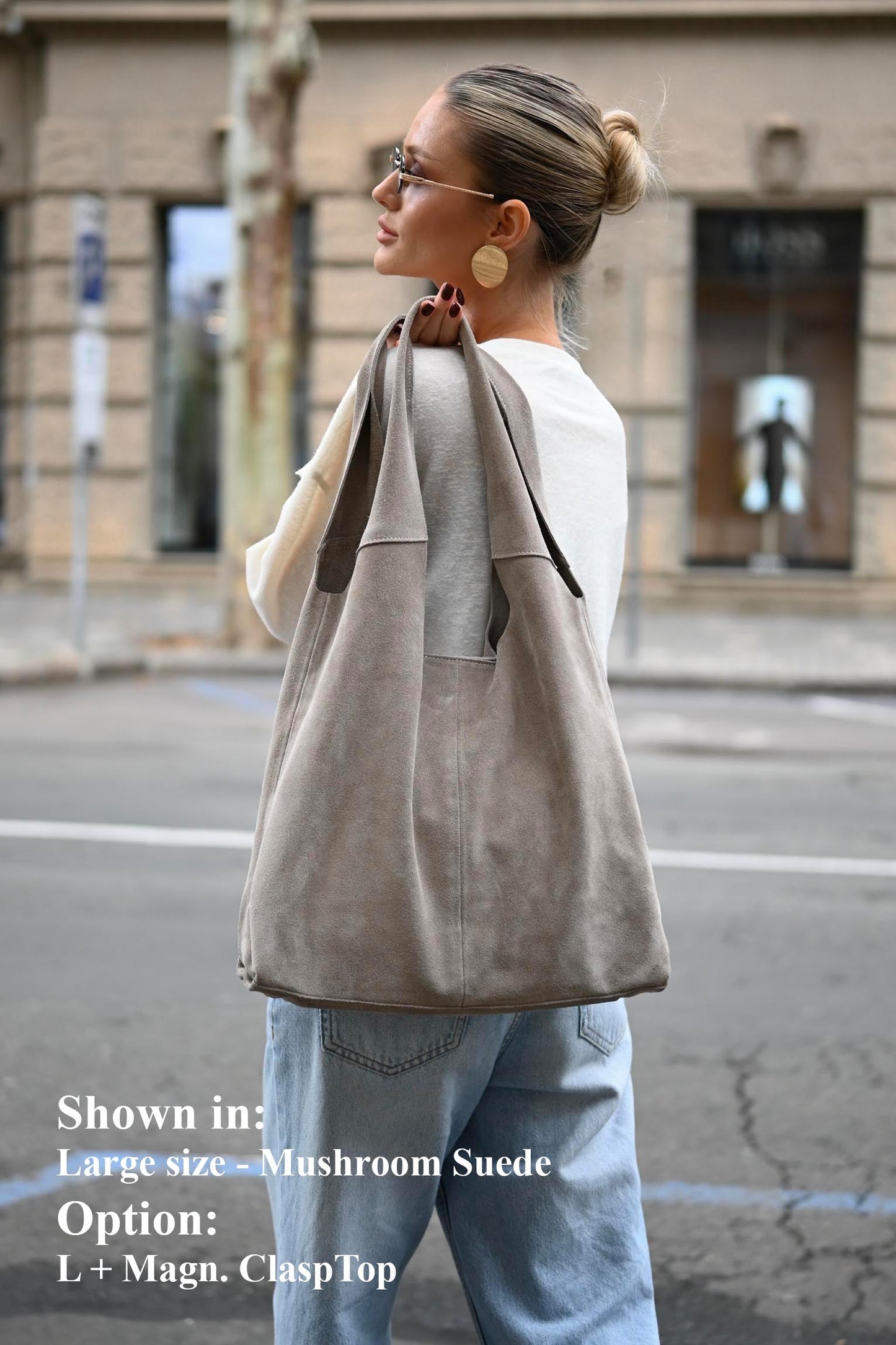 Large Suede Hobo Bag - Slouchy Shoulder Tote in Mushroom