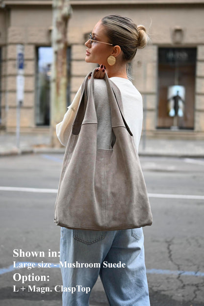 Large Suede Hobo Bag - Slouchy Shoulder Tote in Mushroom