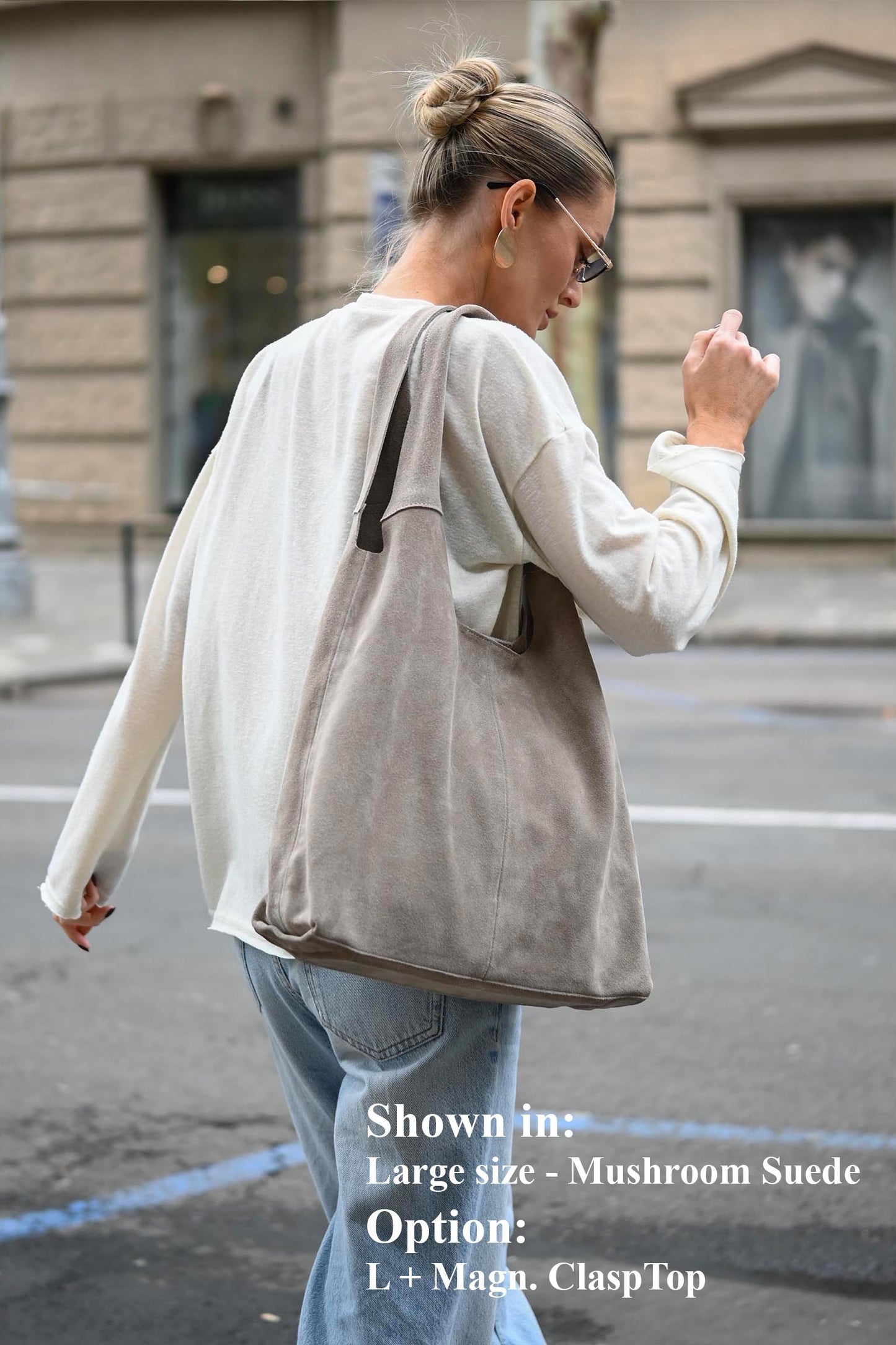 Large Suede Hobo Bag - Slouchy Shoulder Tote in Mushroom