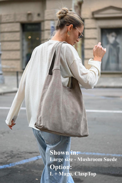 Large Suede Hobo Bag - Slouchy Shoulder Tote in Mushroom