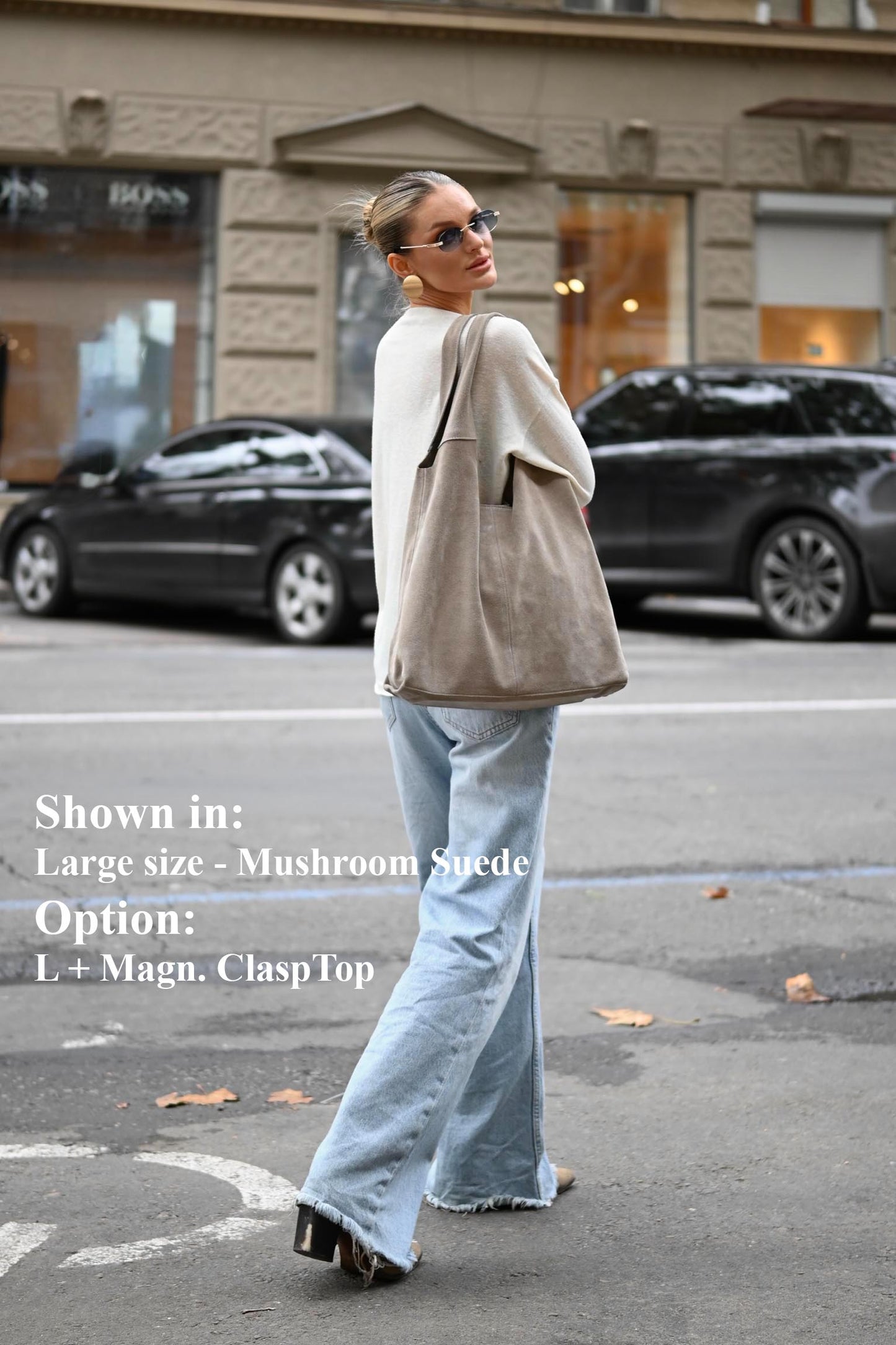 Large Suede Hobo Bag - Slouchy Shoulder Tote in Mushroom