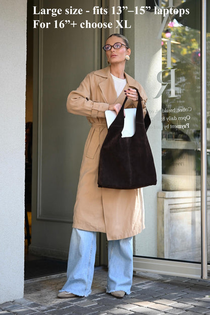 Large Suede Hobo Bag - Slouchy Shoulder Tote in Mahogany