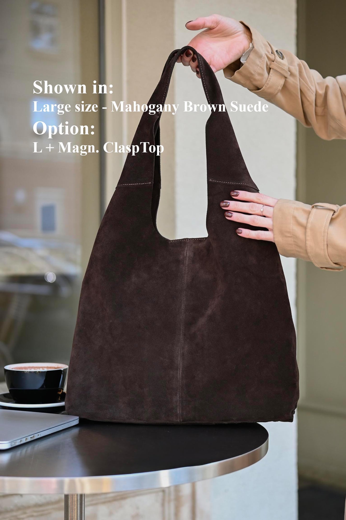 Large Suede Hobo Bag - Slouchy Shoulder Tote in Mahogany