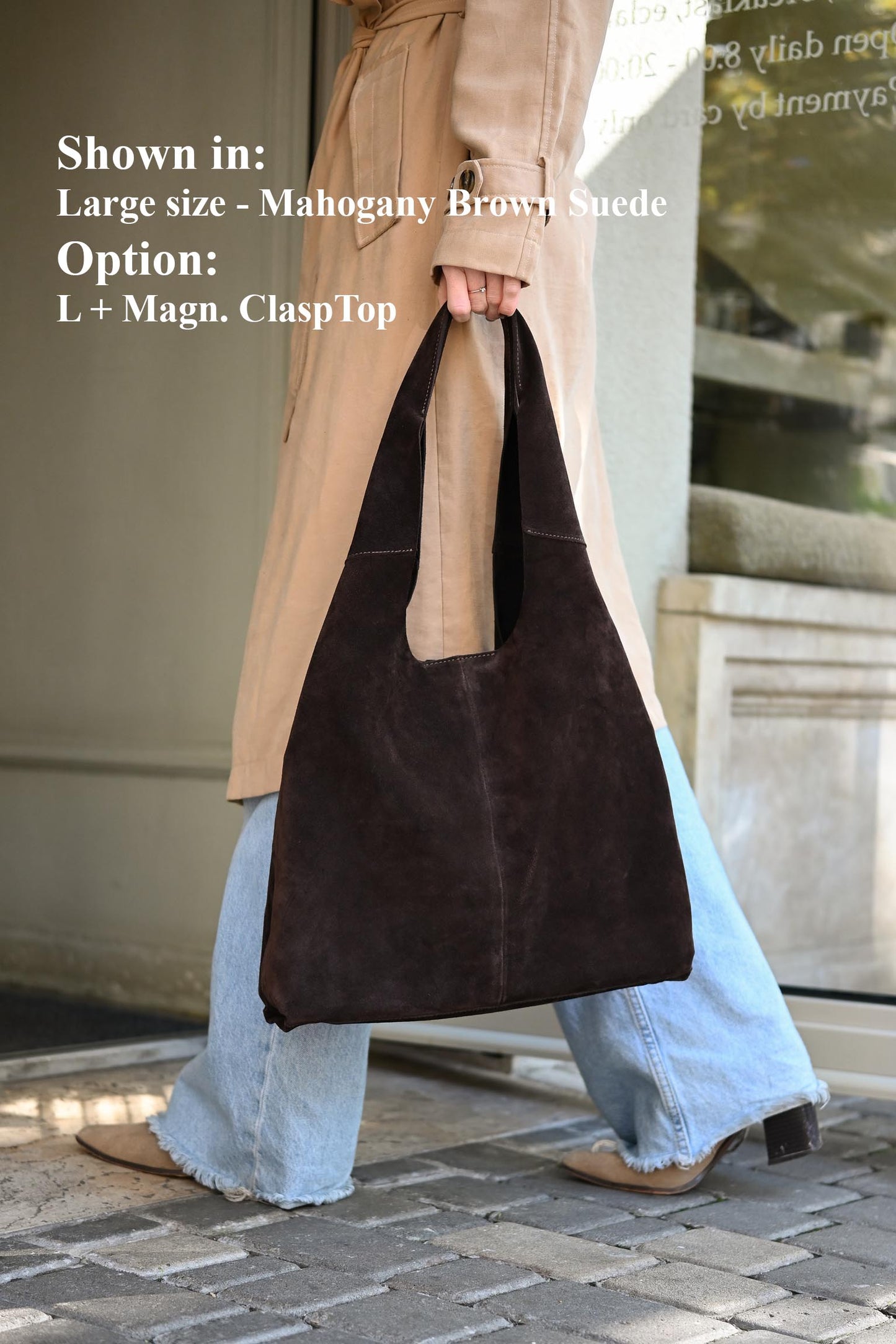 Large Suede Hobo Bag - Slouchy Shoulder Tote in Mahogany
