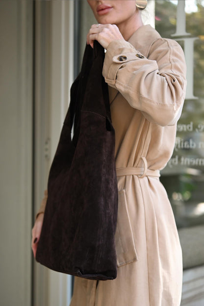 Large Suede Hobo Bag - Slouchy Shoulder Tote in Mahogany