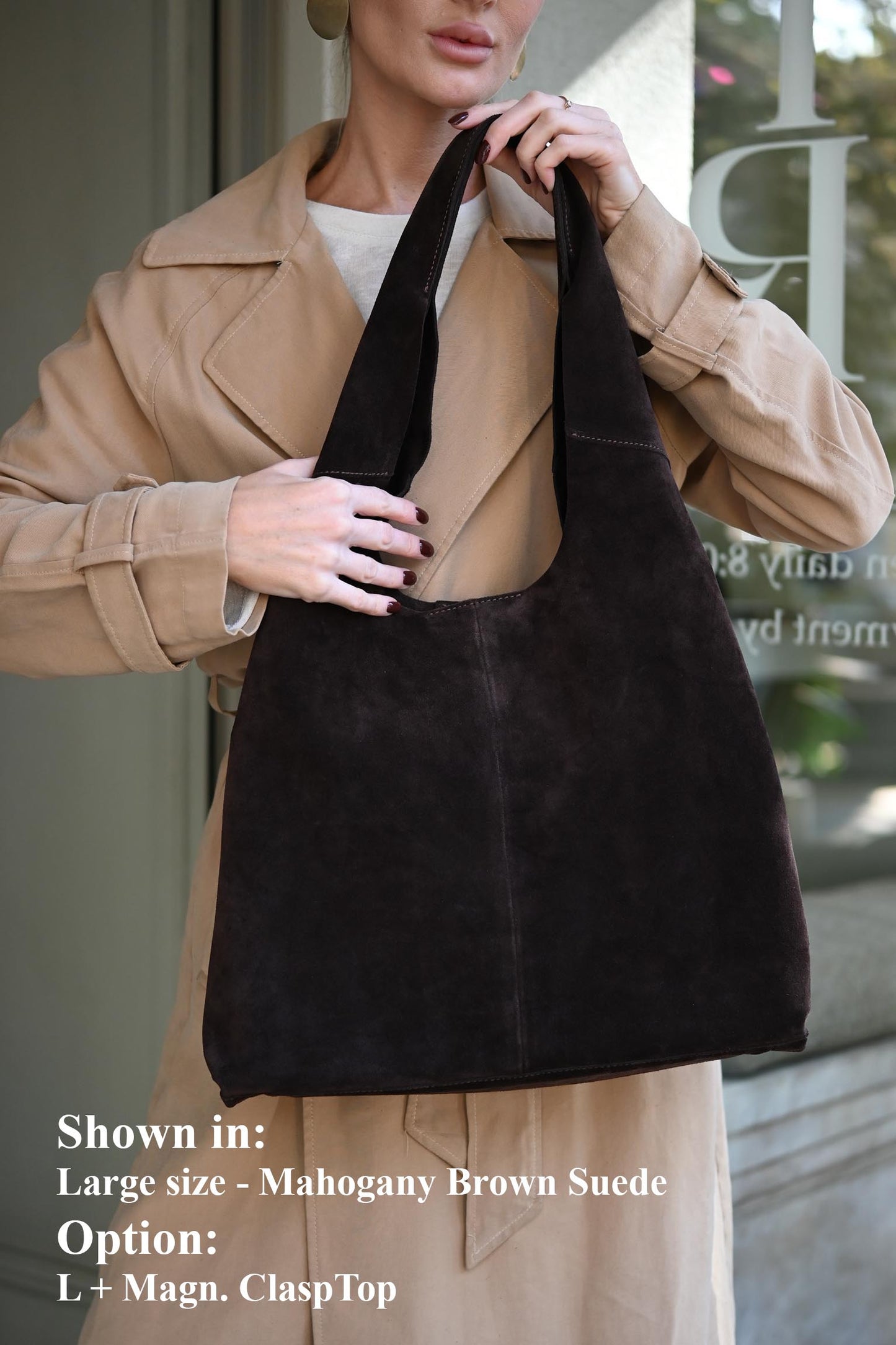 Large Suede Hobo Bag - Slouchy Shoulder Tote in Mahogany