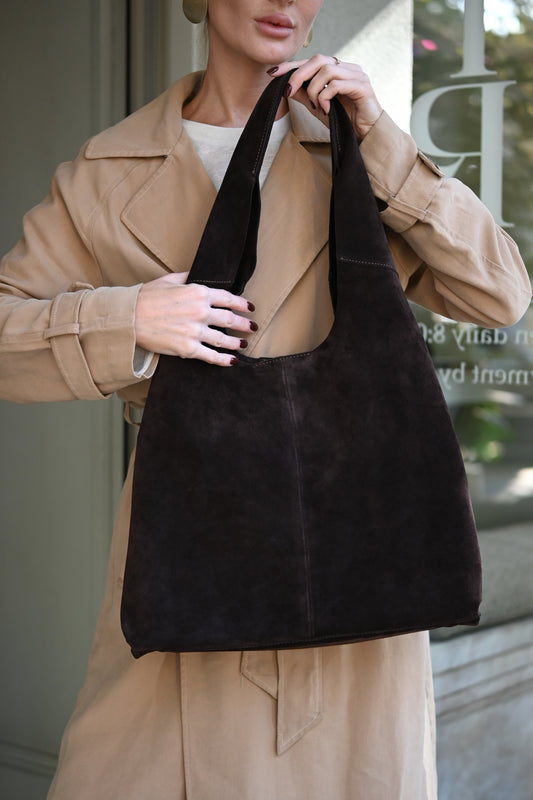 Large Suede Hobo Bag - Slouchy Shoulder Tote in Mahogany