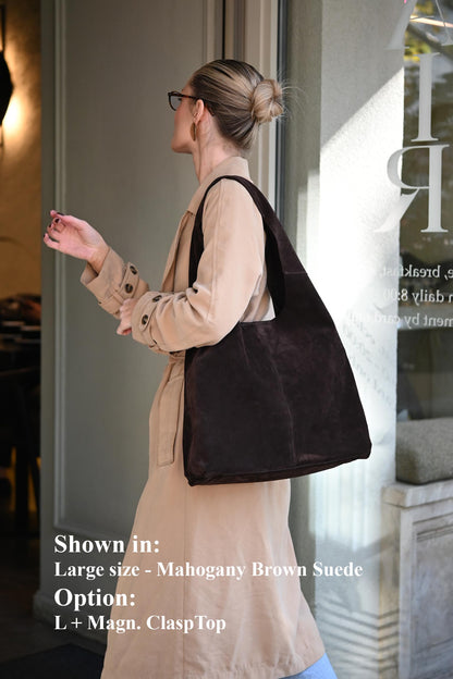 Large Suede Hobo Bag - Slouchy Shoulder Tote in Mahogany