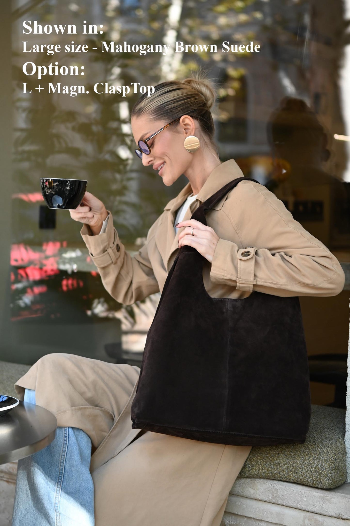 Large Suede Hobo Bag - Slouchy Shoulder Tote in Mahogany