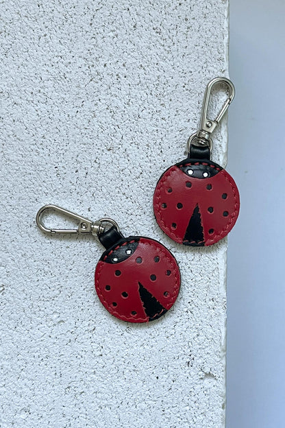 Dark Red Ladybug Leather Charm - Set of Two