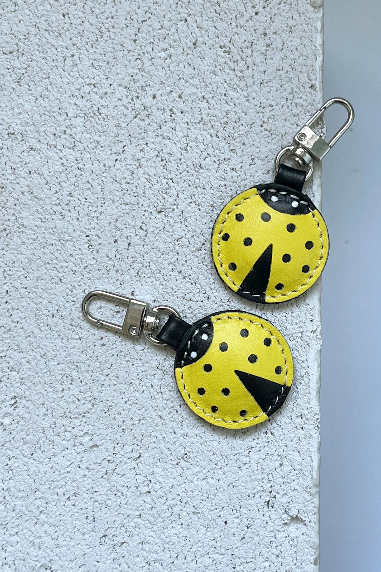 Yellow Ladybug Leather Charm - Set of Two