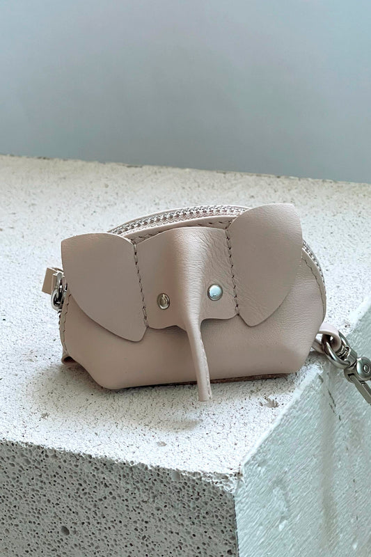 Beige Elephant Mini Leather Pouch