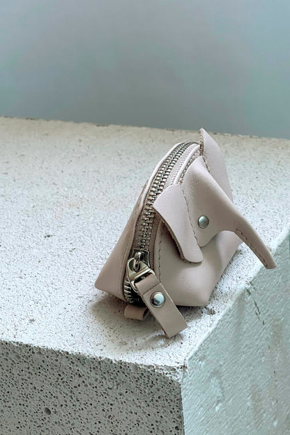 Beige Elephant Mini Leather Pouch