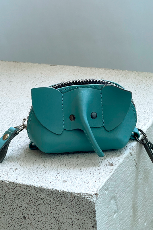 Teal Elephant Mini Leather Pouch