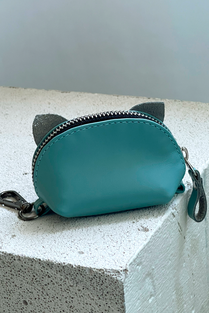 Teal Elephant Mini Leather Pouch